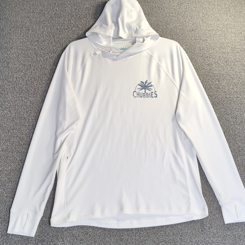 Chubbies Pullover Sun Hoodie - Palm Trees - White - Size Small - UPF 50+